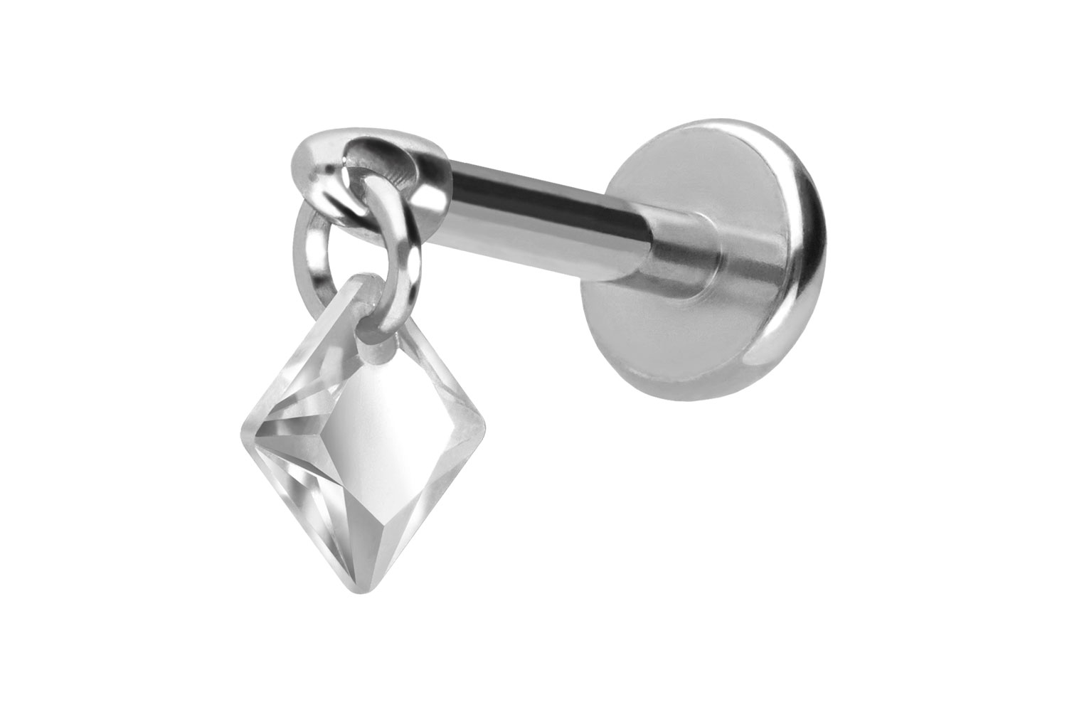 Titan Labret Piercing mit Push Fit KRISTALLQUADRAT